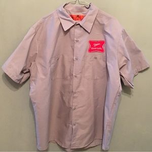 Miller High Life Beer Official Red Kap Gray Mens XL Button Up Short Sleeve Shirt